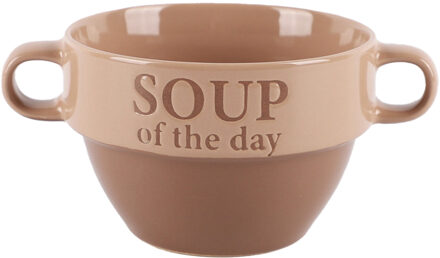 Bellatio Design Soepkommen - 1x - Soup of the day - keramiek - D12 x H8 cm - terra/beige - Stapelbaa
