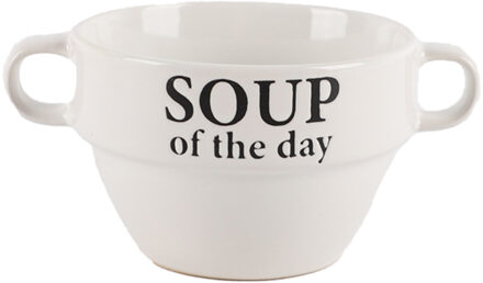 Bellatio Design Soepkommen - 1x - Soup of the day - keramiek - D12 x H8 cm - wit - Stapelbaar