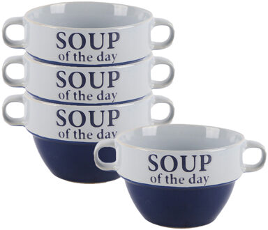 Bellatio Design Soepkommen - 4x - Soup of the day - keramiek - D12 x H8 cm - blauw - Stapelbaar