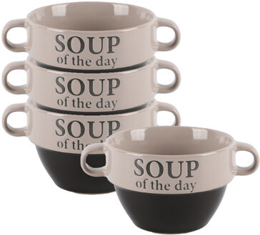 Bellatio Design Soepkommen - 4x - Soup of the day - keramiek - D12 x H8 cm - grijs - Stapelbaar