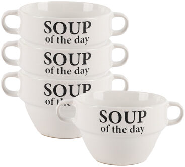 Bellatio Design Soepkommen - 4x - Soup of the day - keramiek - D12 x H8 cm - wit - Stapelbaar