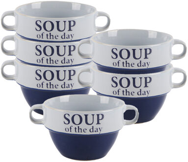 Bellatio Design Soepkommen - 6x - Soup of the day - keramiek - D12 x H8 cm - blauw - Stapelbaar