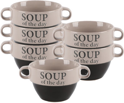 Bellatio Design Soepkommen - 6x - Soup of the day - keramiek - D12 x H8 cm - grijs - Stapelbaar