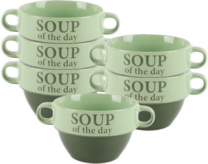 Bellatio Design Soepkommen - 6x - Soup of the day - keramiek - D12 x H8 cm - groen - Stapelbaar