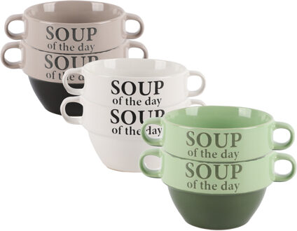 Bellatio Design Soepkommen - 6x - Soup of the day - keramiek - D12 x H8 cm - kleurenmix