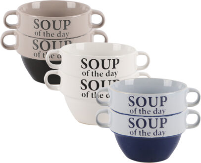 Bellatio Design Soepkommen - 6x - Soup of the day - keramiek - D12 x H8 cm - kleurenmix