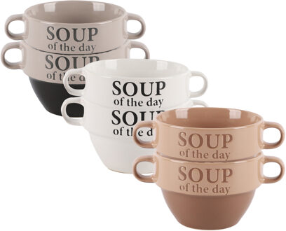 Bellatio Design Soepkommen - 6x - Soup of the day - keramiek - D12 x H8 cm - kleurenmix