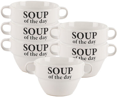 Bellatio Design Soepkommen - 6x - Soup of the day - keramiek - D12 x H8 cm - wit - Stapelbaar