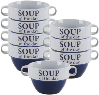 Bellatio Design Soepkommen - 8x - Soup of the day - keramiek - D12 x H8 cm - blauw - Stapelbaar