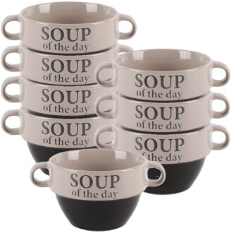 Bellatio Design Soepkommen - 8x - Soup of the day - keramiek - D12 x H8 cm - grijs - Stapelbaar