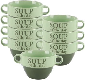 Bellatio Design Soepkommen - 8x - Soup of the day - keramiek - D12 x H8 cm - groen - Stapelbaar