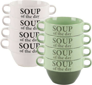 Bellatio Design Soepkommen - 8x - Soup of the day - keramiek - D12 x H8 cm - groen / wit