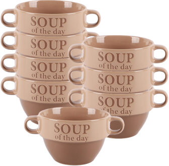 Bellatio Design Soepkommen - 8x - Soup of the day - keramiek - D12 x H8 cm - terra/beige - Stapelbaa