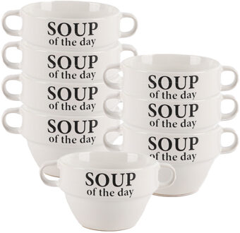 Bellatio Design Soepkommen - 8x - Soup of the day - keramiek - D12 x H8 cm - wit - Stapelbaar