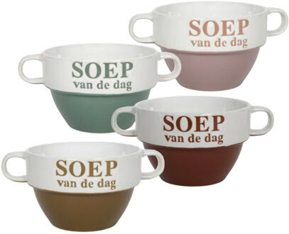 Bellatio Design Soepkommen/schaaltjes - Soep van de dag - 4x stuks - multi kleuren - keramiek - D12 x H8 cm - Stapel