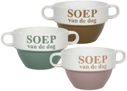 Bellatio Design Soepkommen/schaaltjes - Soep van de dag - 6x stuks - multi kleuren - keramiek - D12 x H8 cm
