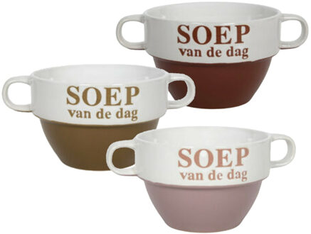 Bellatio Design Soepkommen/schaaltjes - Soep van de dag - 6x stuks - multi kleuren - keramiek - D12 x H8 cm