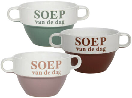 Bellatio Design Soepkommen/schaaltjes - Soep van de dag - 9x stuks - multi kleuren - keramiek - D12 x H8 cm