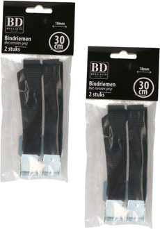 Bellatio Design spanbanden/sjorbanden/bindriemen - 4x stuks - zwart - 30 cm