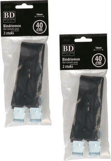 Bellatio Design spanbanden/sjorbanden/bindriemen - 4x stuks - zwart - 40 cm