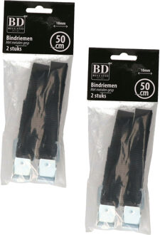 Bellatio Design spanbanden/sjorbanden/bindriemen - 4x stuks - zwart - 50 cm