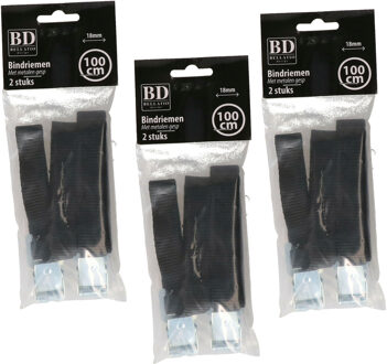 Bellatio Design spanbanden/sjorbanden/bindriemen - 6x stuks - zwart - 100 cm