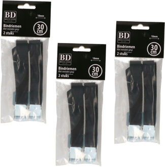 Bellatio Design spanbanden/sjorbanden/bindriemen - 6x stuks - zwart - 30 cm