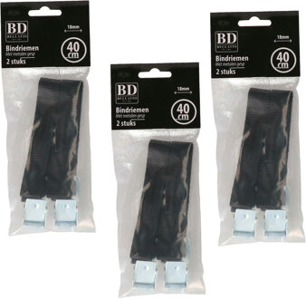 Bellatio Design spanbanden/sjorbanden/bindriemen - 6x stuks - zwart - 40 cm