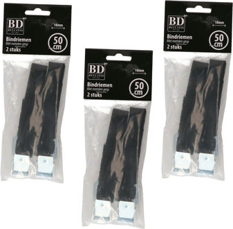 Bellatio Design spanbanden/sjorbanden/bindriemen - 6x stuks - zwart - 50 cm