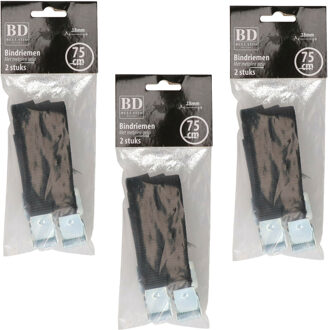 Bellatio Design spanbanden/sjorbanden/bindriemen - 6x stuks - zwart - 75 cm