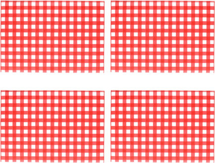 Bellatio Design Tafel Placemats - 4x - Bistro print - rood/wit geblokt - 43 x 28 cm - pvc