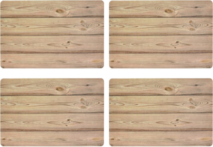 Bellatio Design Tafel Placemats - 4x - houten planken print - bruin - 43 x 28 cm