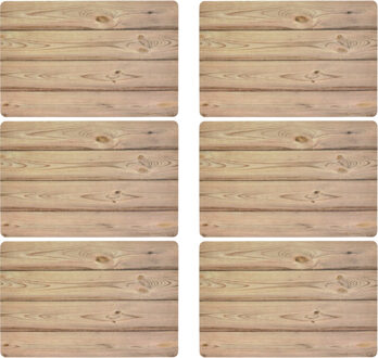 Bellatio Design Tafel Placemats - 6x - houten planken print - bruin - 43 x 28 cm