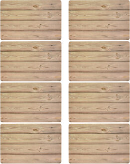 Bellatio Design Tafel Placemats - 8x - houten planken print - bruin - 43 x 28 cm
