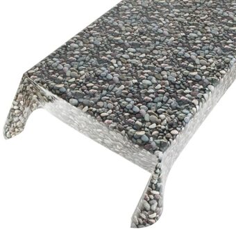 Bellatio Design Tafelkleed/tafelzeil - rivier keien print - 140 x 245 cm - Voor binnen en buiten - pvc