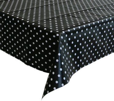 Bellatio Design Tafelzeil - 140 x 220 cm - zwart/wit - pvc - polkadot - tuintafelkleed