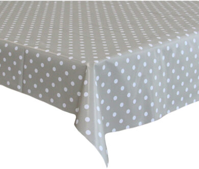 Bellatio Design Tafelzeil - 140 x 300 cm - grijs/wit - pvc - polkadot - tuintafelkleed