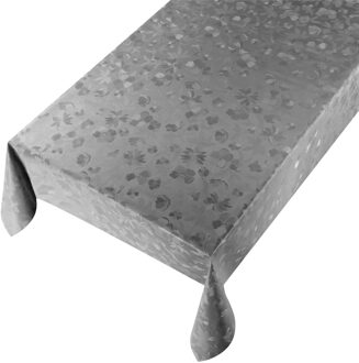 Bellatio Design Tafelzeil Flowers - donkergrijs natuur motief - 140 x 245 cm - Buiten en binnen