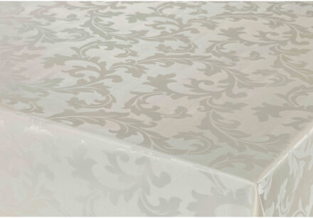 Bellatio Design Tafelzeil/tafelkleed Damast licht beige barok krullen print 140 x 300 cm - Tafelzeilen