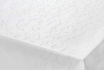 Bellatio Design Tafelzeil/tafelkleed Damast witte krullen print 140 x 180 cm