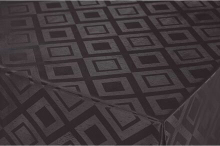 Bellatio Design Tafelzeil/tafelkleed Damast zwarte ruiten print 140 x 300 cm