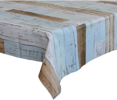 Bellatio Design Tafelzeil / tafelkleed - houten planken print - blauw/wit - 140 x 180 cm - sloophout