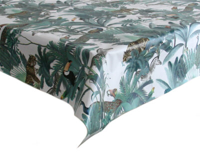 Bellatio Design Tafelzeil/tafelkleed jungle print met bladeren en dieren 140 x 180 cm - Tafelzeilen Multikleur