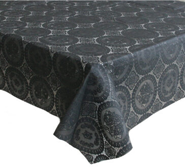 Bellatio Design Tafelzeil/tafelkleed kanten patroon antraciet 140 x 220 cm