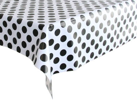 Bellatio Design Tafelzeil/tafelkleed wit met grote zwarte stippen 140 x 180 cm