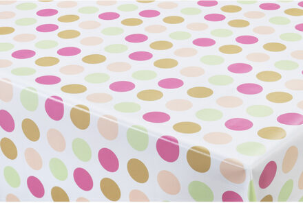 Bellatio Design Tafelzeil/tafelkleed wit met pastel gekleurde stippen 140 x 250 cm