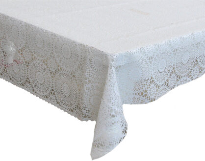 Bellatio Design Tafelzeil - wit - kanten patroon - 140 x 300 cm - Tuintafelkleed - Dineren