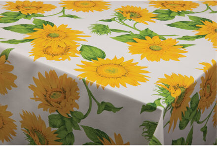 Bellatio Design Tafelzeil Zonnebloemen Print - Wit - 140 x 220 cm - PVC - Tuintafelkleed