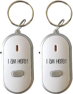 Bellatio Design Terugfluitende Sleutelhanger - 2x - wit - kunststof - 5 meter - sleutels terugvinden