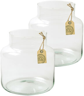 Bellatio Design Transparante bloemenvaas 2x van gerecycled eco glas 19 x 20 cm
